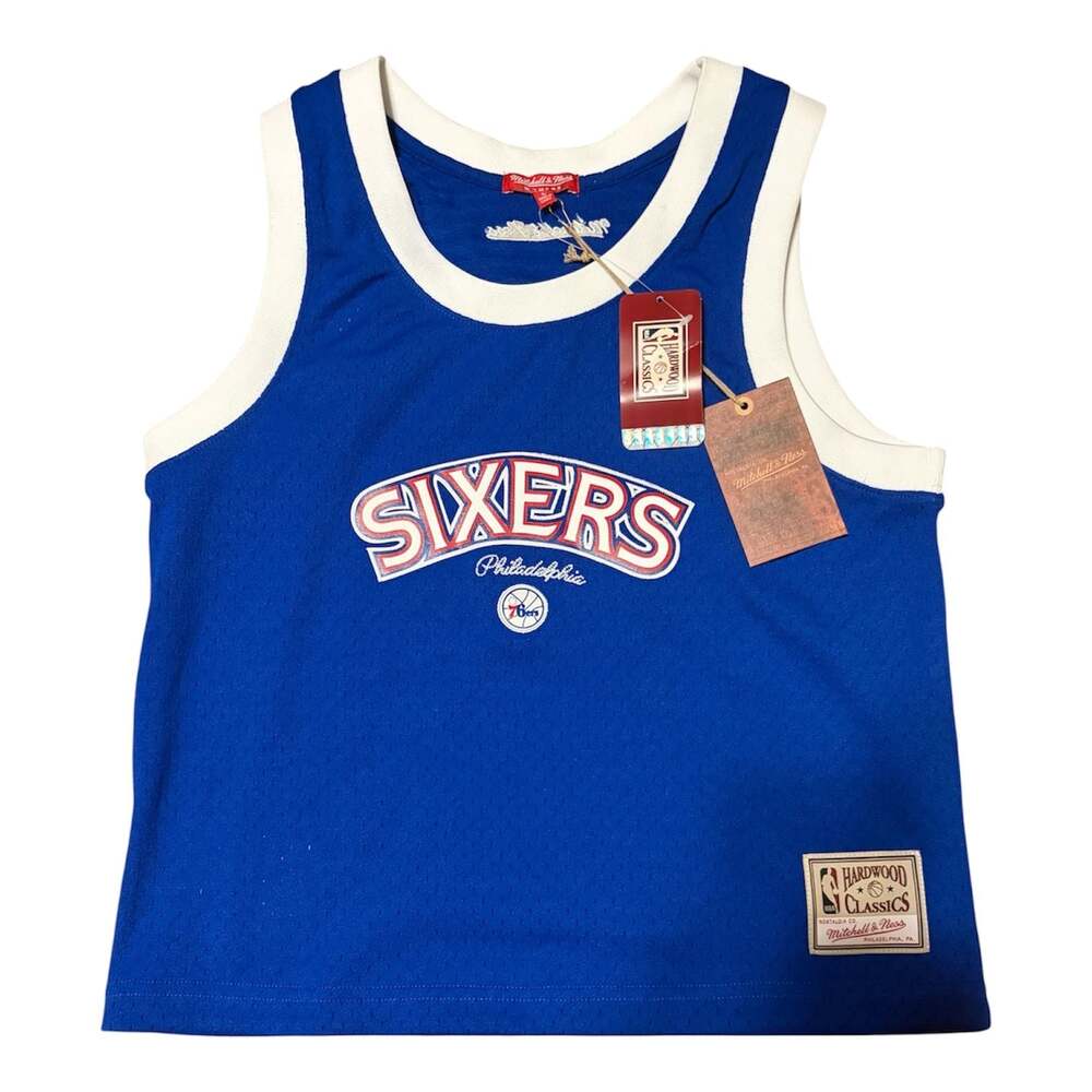 Women's Philadelphia 76ers Royal Mesh Cropped Tank Top,
